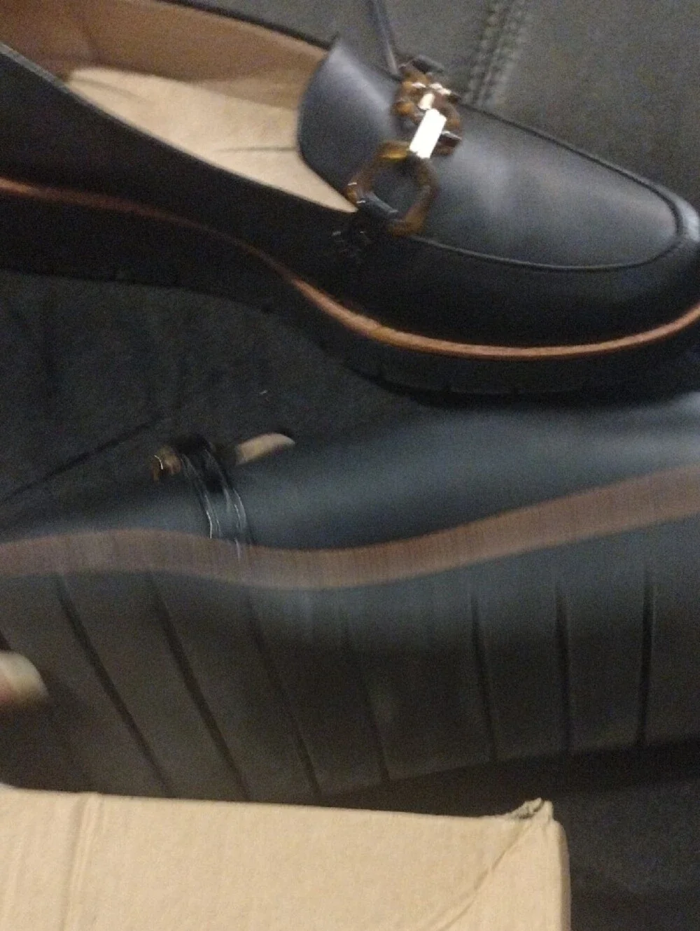 Life Stride Navy Blue Wedge Loafers with Gold Accents